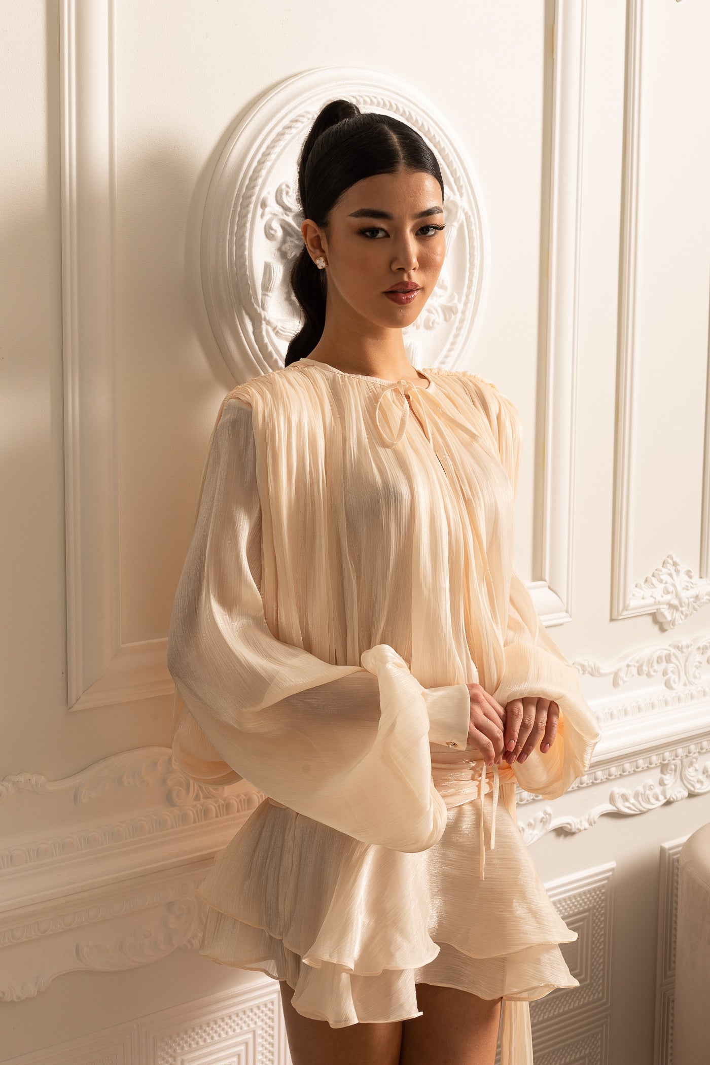 Elegante Ivoorkleurige Jurk met Lange Mouwen™